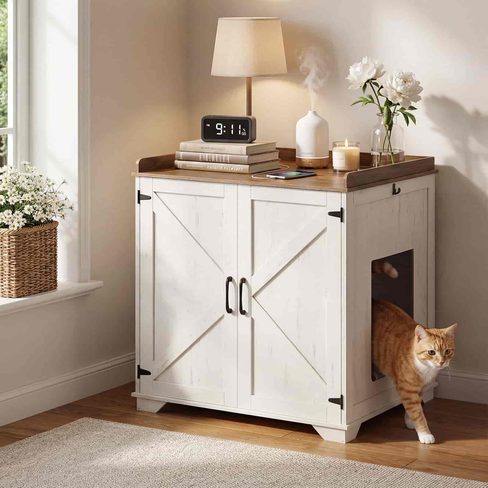 hoobro-pet-furniture-meuble-liti-re-automatique-blanc-prises image 2