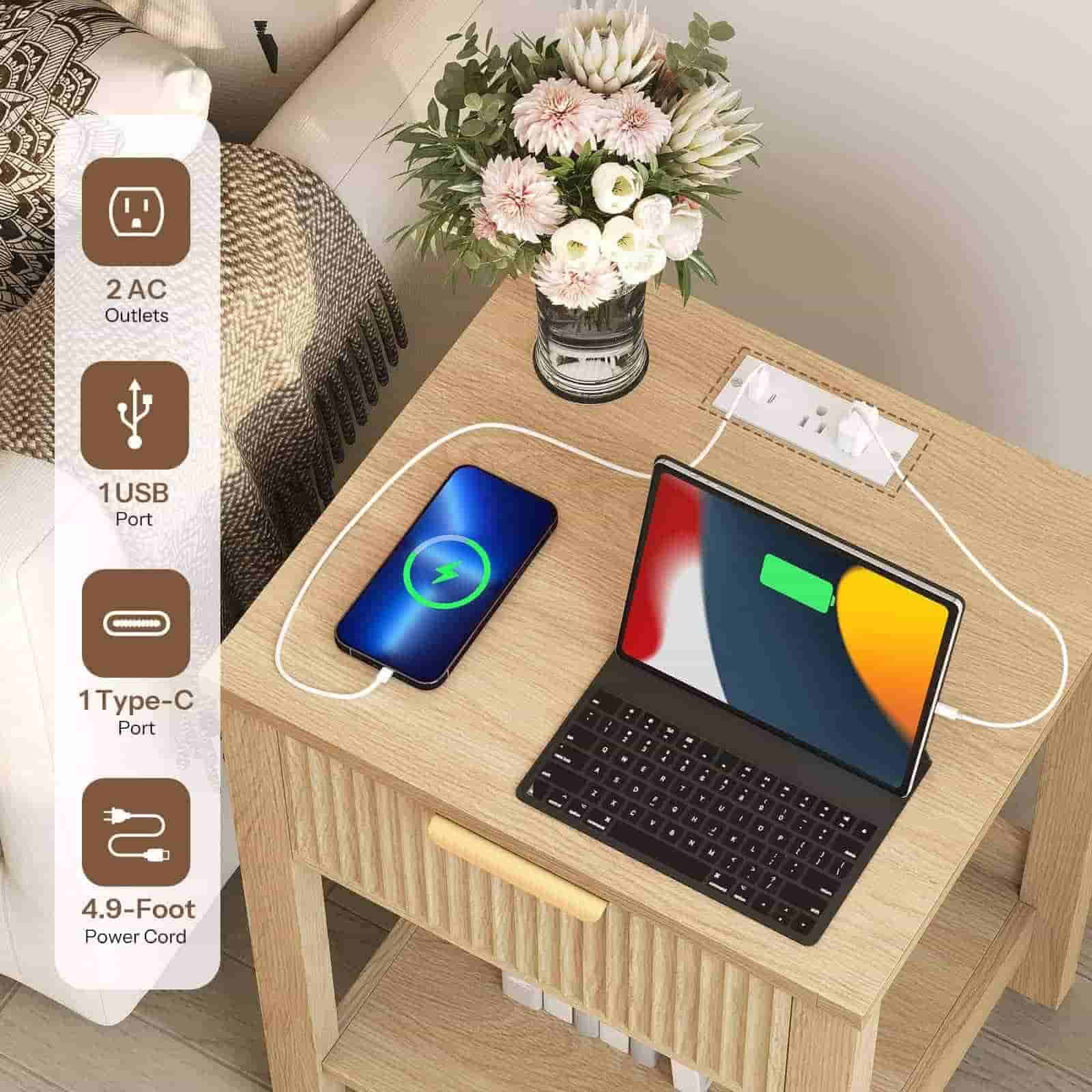 hoobro-table-de-chevet-bois-naturel-cannel-e-prise-usb-c image 4