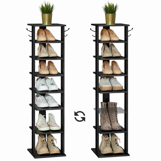 hoobro-shoe-racks-meuble-chaussures-noir-8-tages-crochets image 1