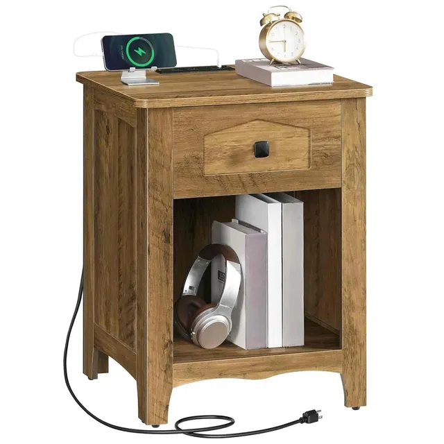 hoobro-nightstands-table-de-chevet-marron-station-charge image 1