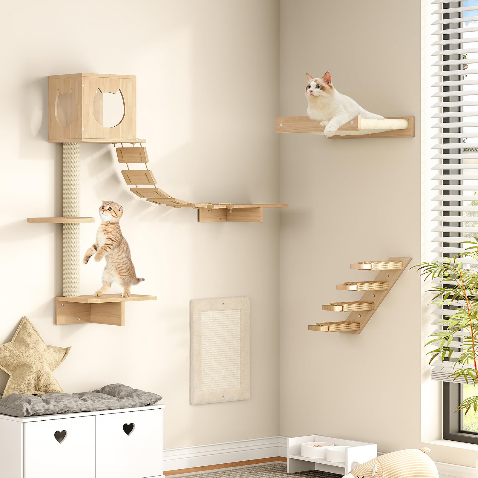 hoobro-pet-furniture-tag-res-murales-chat-bois-5-pi-ces-naturel image 2