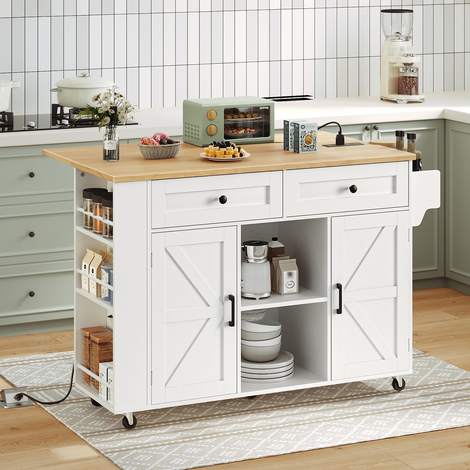 hoobro-lot-cuisine-blanc-47-pouces-roulettes-et-prises image 2