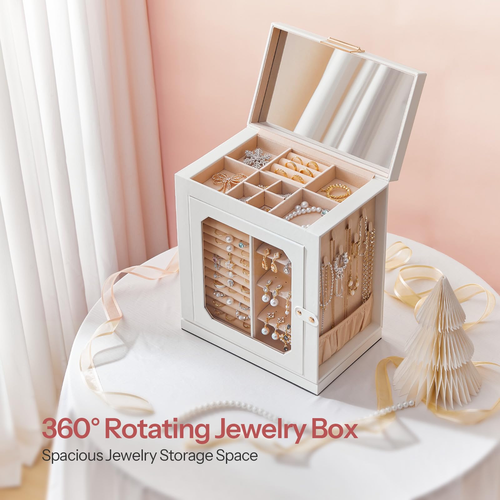 hoobro-jewelry-boxes-bo-te-bijoux-blanche-pivotante-6-tiroirs image 2