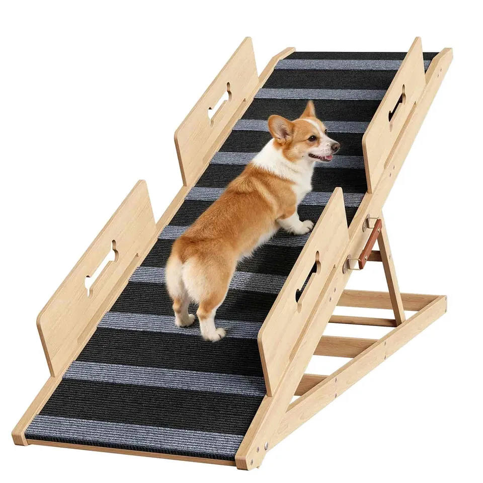 hoobro-pet-furniture-rampe-chien-pliable-naturel-4-hauteurs image 1