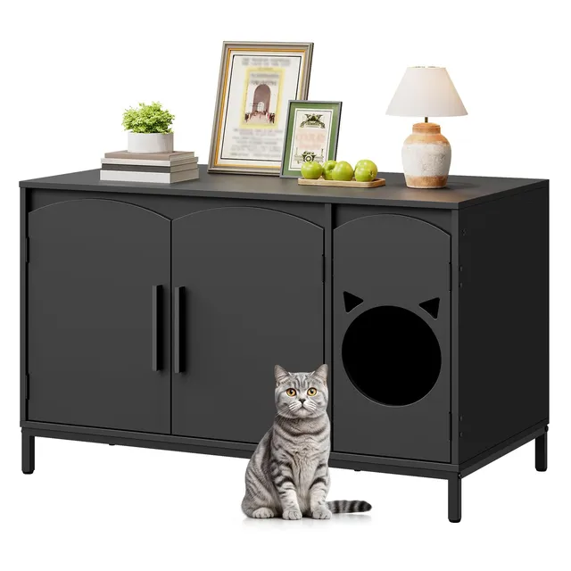 hoobro-pet-furniture-meuble-liti-re-chat-bois-noir-cach image 1