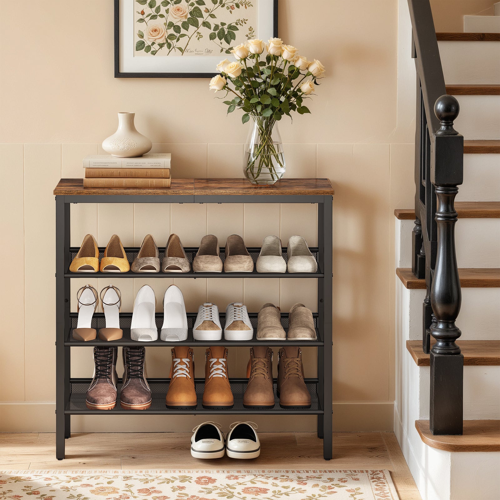hoobro-shoe-racks-meuble-chaussures-4-niveaux-marron-12-16-paires image 5