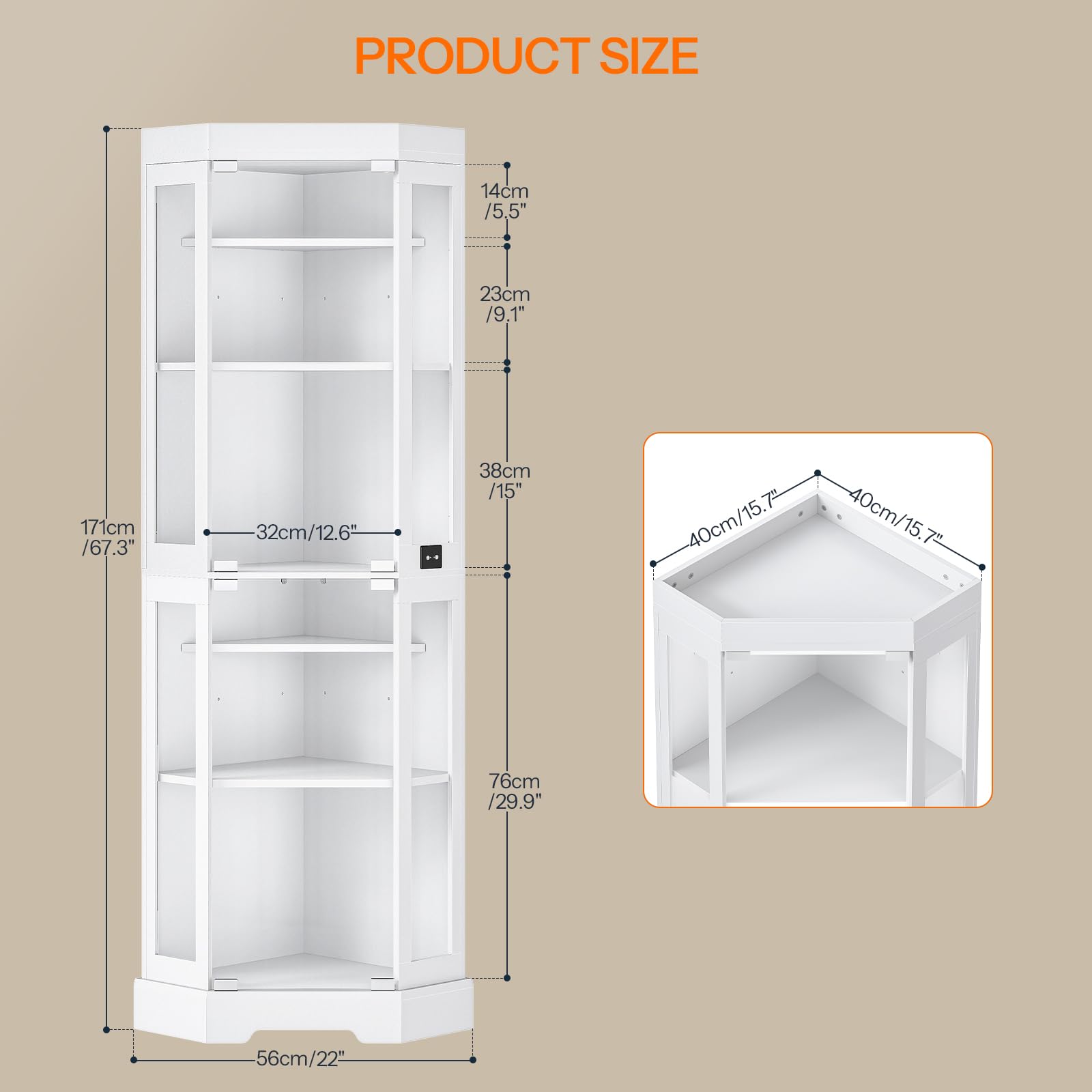 hoobro-bookshelves-vitrine-d-angle-blanche-lumineuse-portes-verre image 2