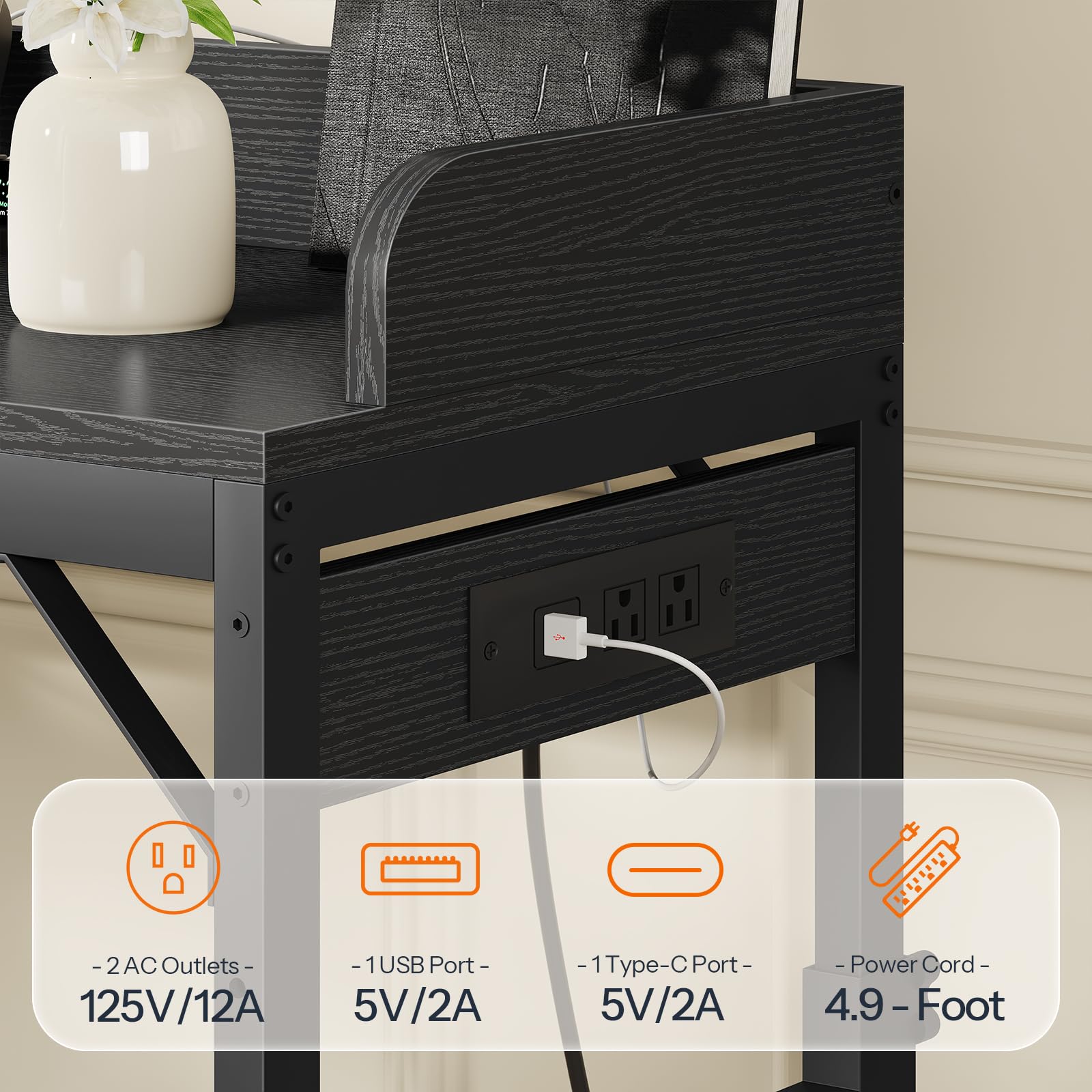 hoobro-bb180uddn01-table-de-lit-noire-roulettes-prise image 5