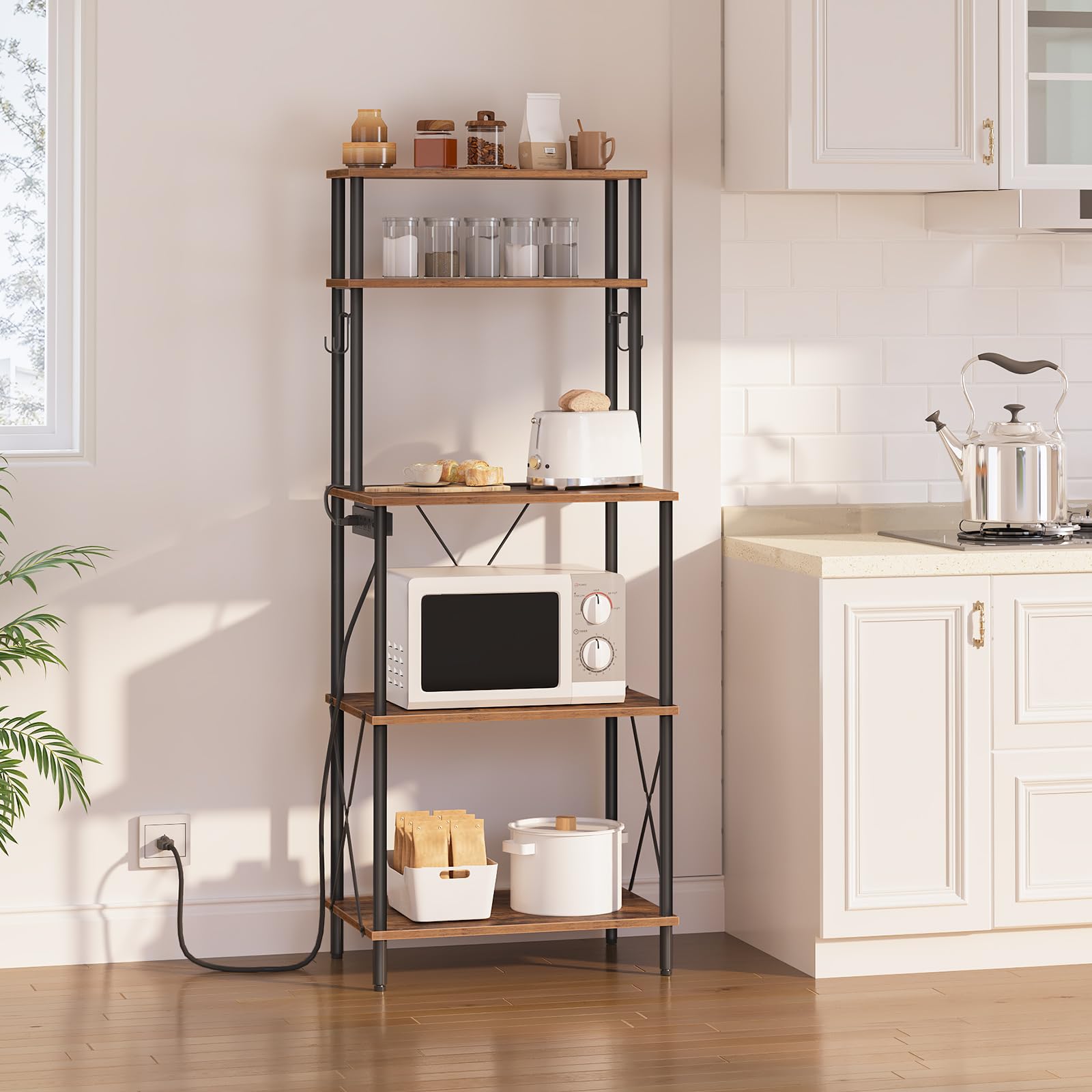 hoobro-kitchen-furniture-desserte-cuisine-marron-5-niveaux-prise image 2