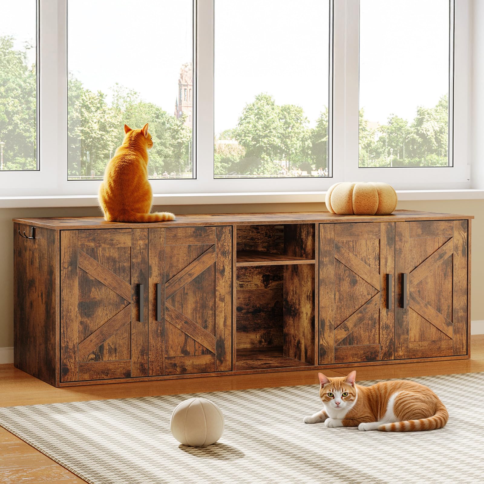 hoobro-pet-furniture-meuble-liti-re-double-marron-2-bacs image 2