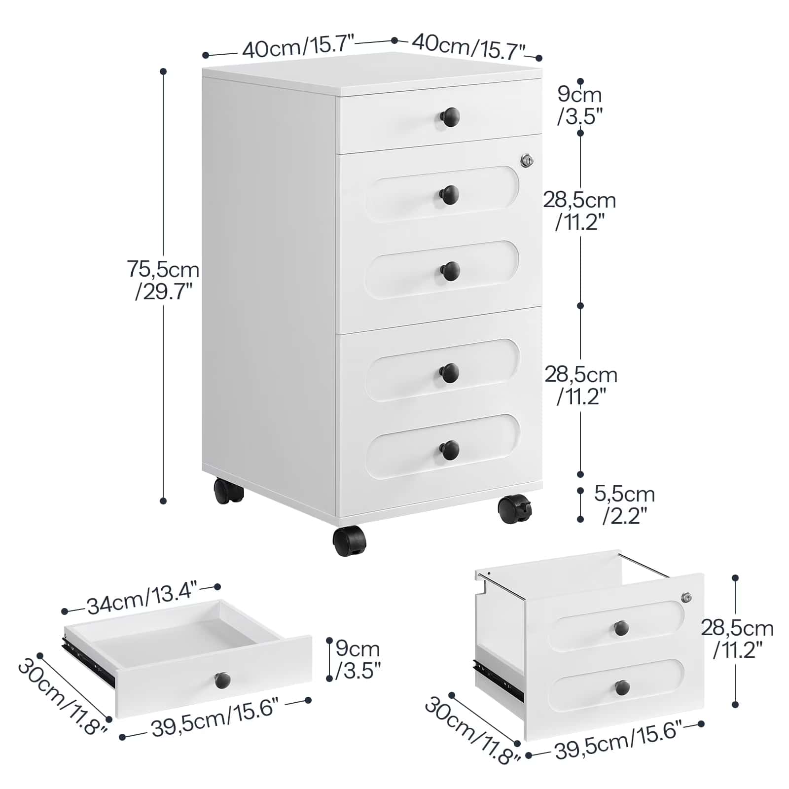 hoobro-caisson-de-bureau-blanc-3-tiroirs-verrou-roulettes image 3