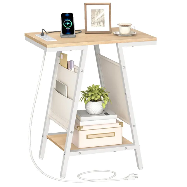 hoobro-wn426ubz01-table-de-chevet-blanche-troite-avec-usb image 1