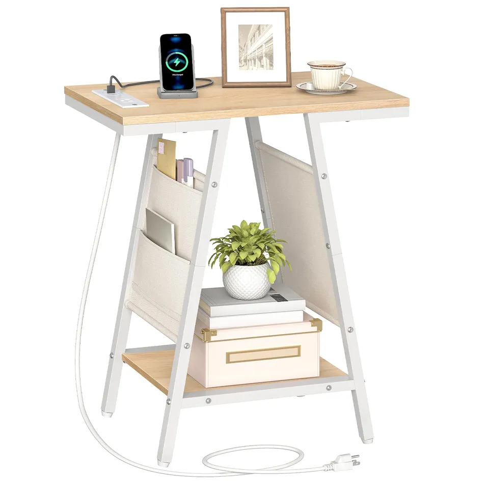 hoobro-wn426ubz01-table-de-chevet-blanche-troite-avec-usb image 1