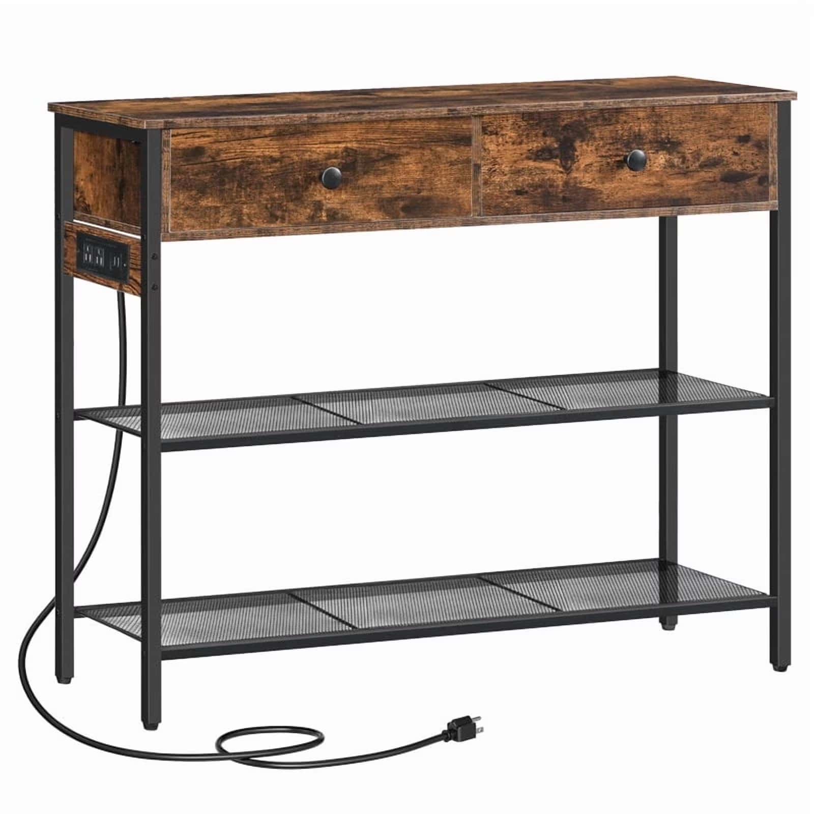 hoobro-console-table-console-entr-e-3-niveaux-marron-tiroirs image 3
