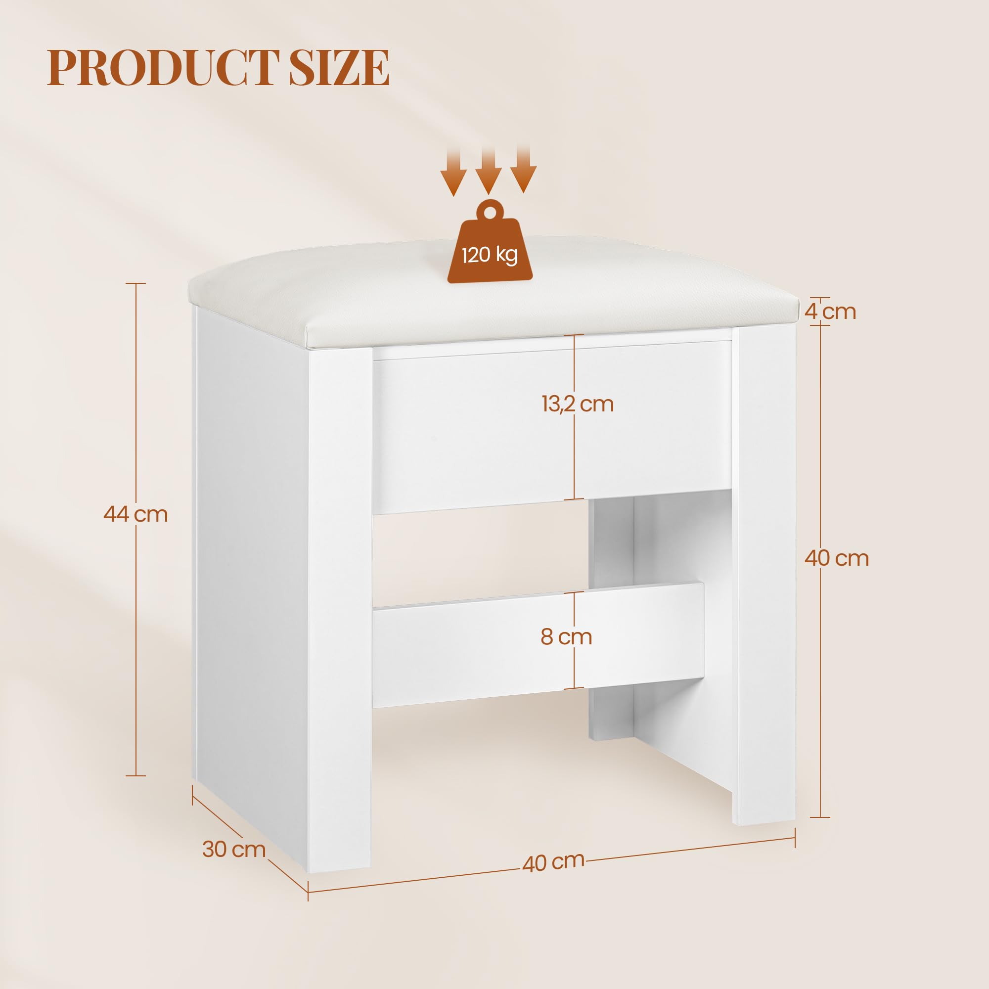 hexcelen-tabouret-coiffeuse-blanc-30x40x44-cm-simili-cuir-120-kg image 2