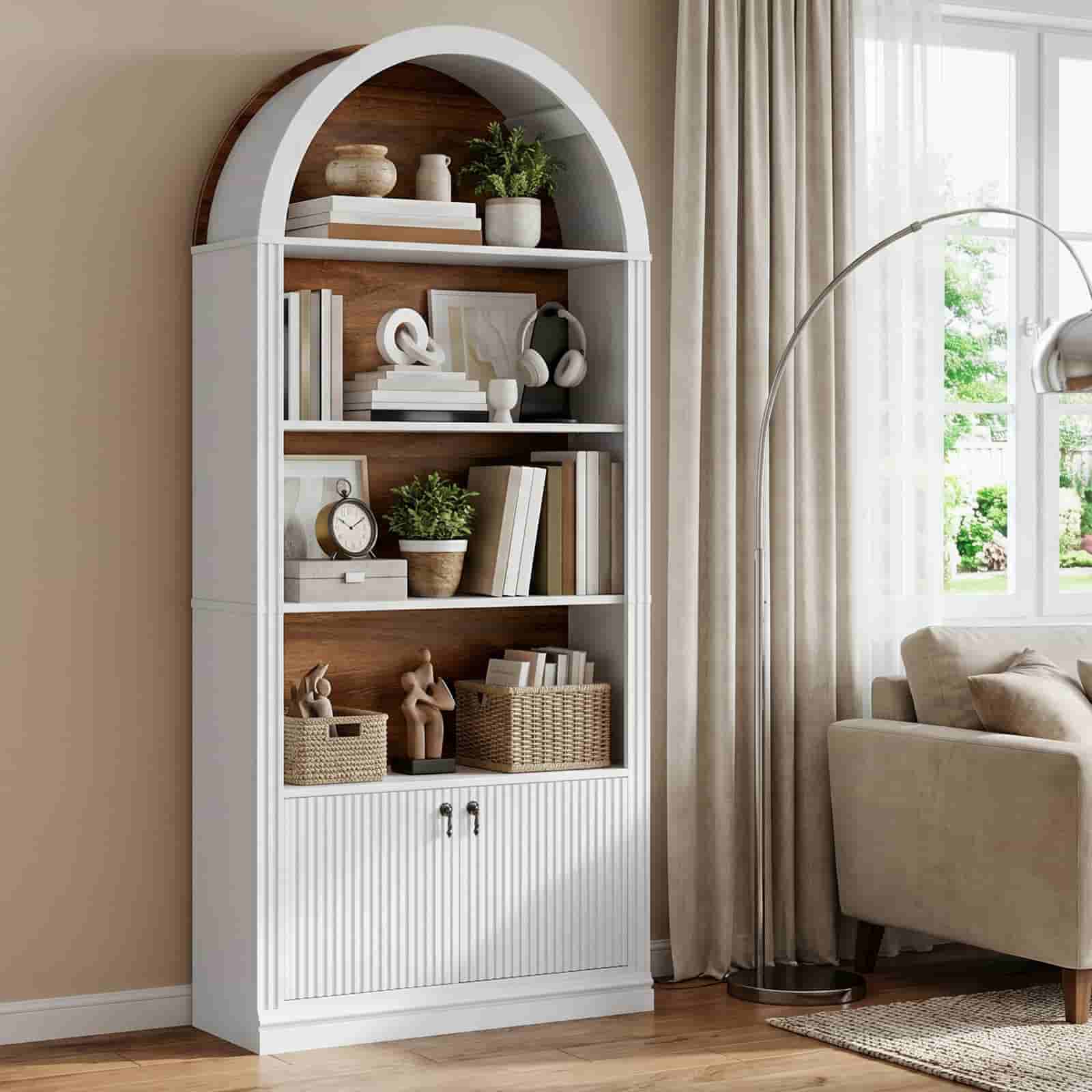 hoobro-bookshelves-biblioth-que-blanche-arqu-e-3-niveaux image 2