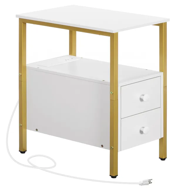 hoobro-side-tables-table-appoint-blanche-2-tiroirs-usb-dw541bz01 image 1