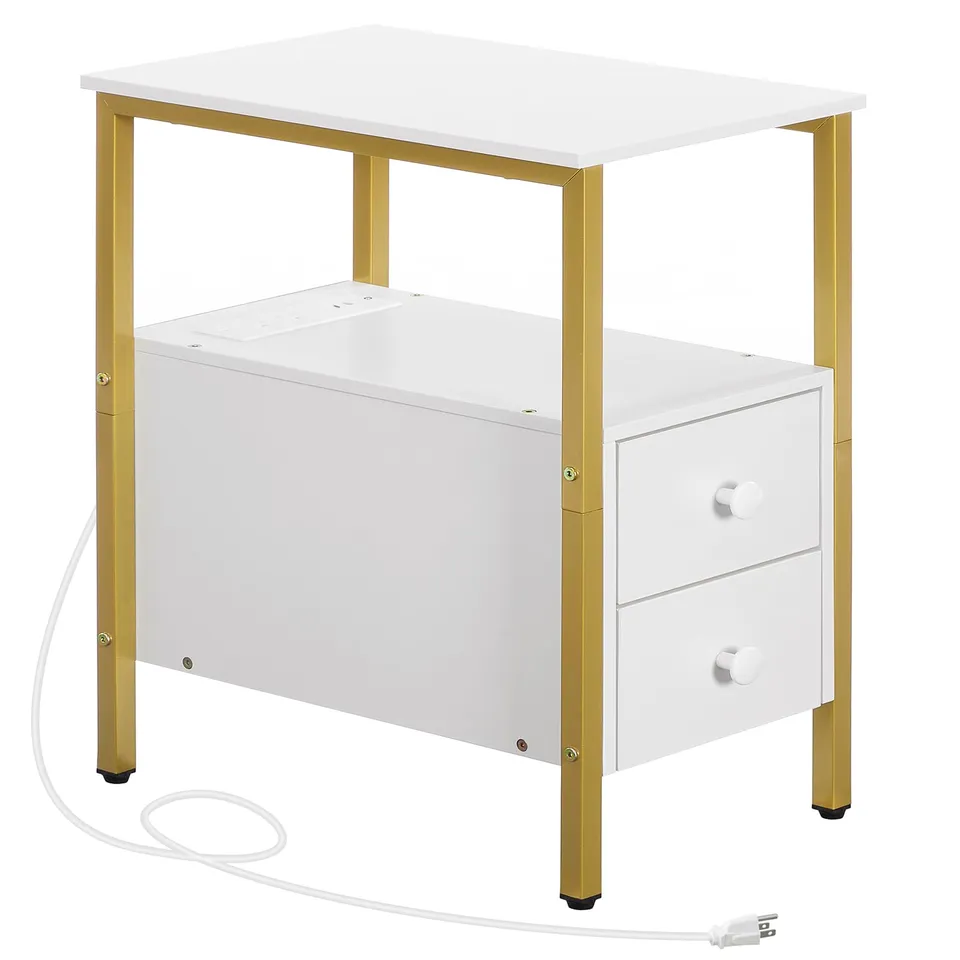 hoobro-side-tables-table-appoint-blanche-2-tiroirs-usb-dw541bz01 image 1