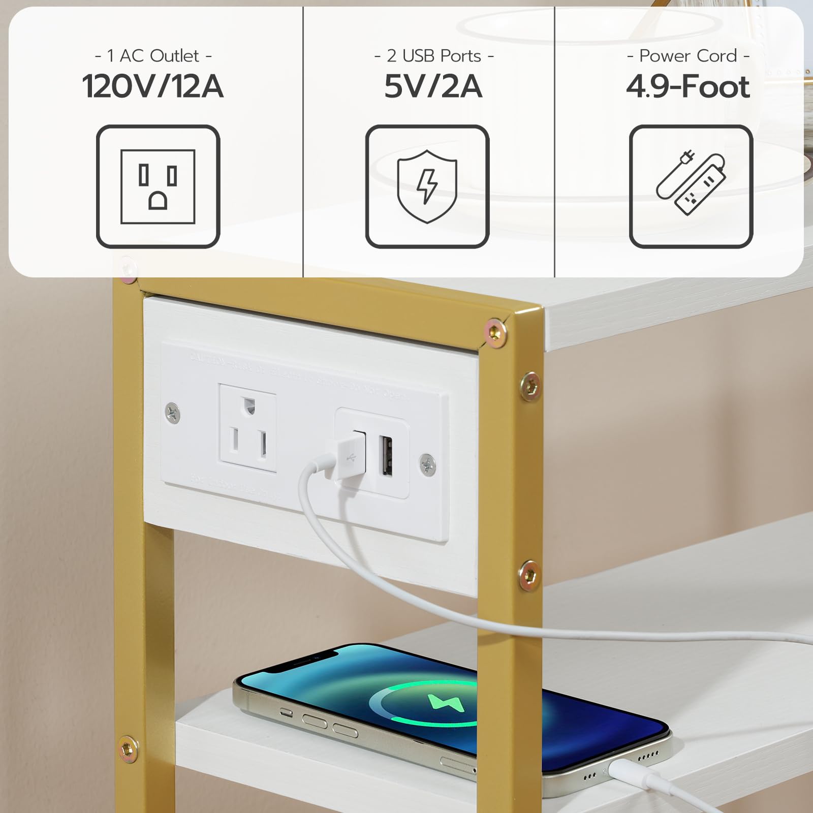 hoobro-side-tables-table-d-appoint-troite-dor-avec-usb image 8
