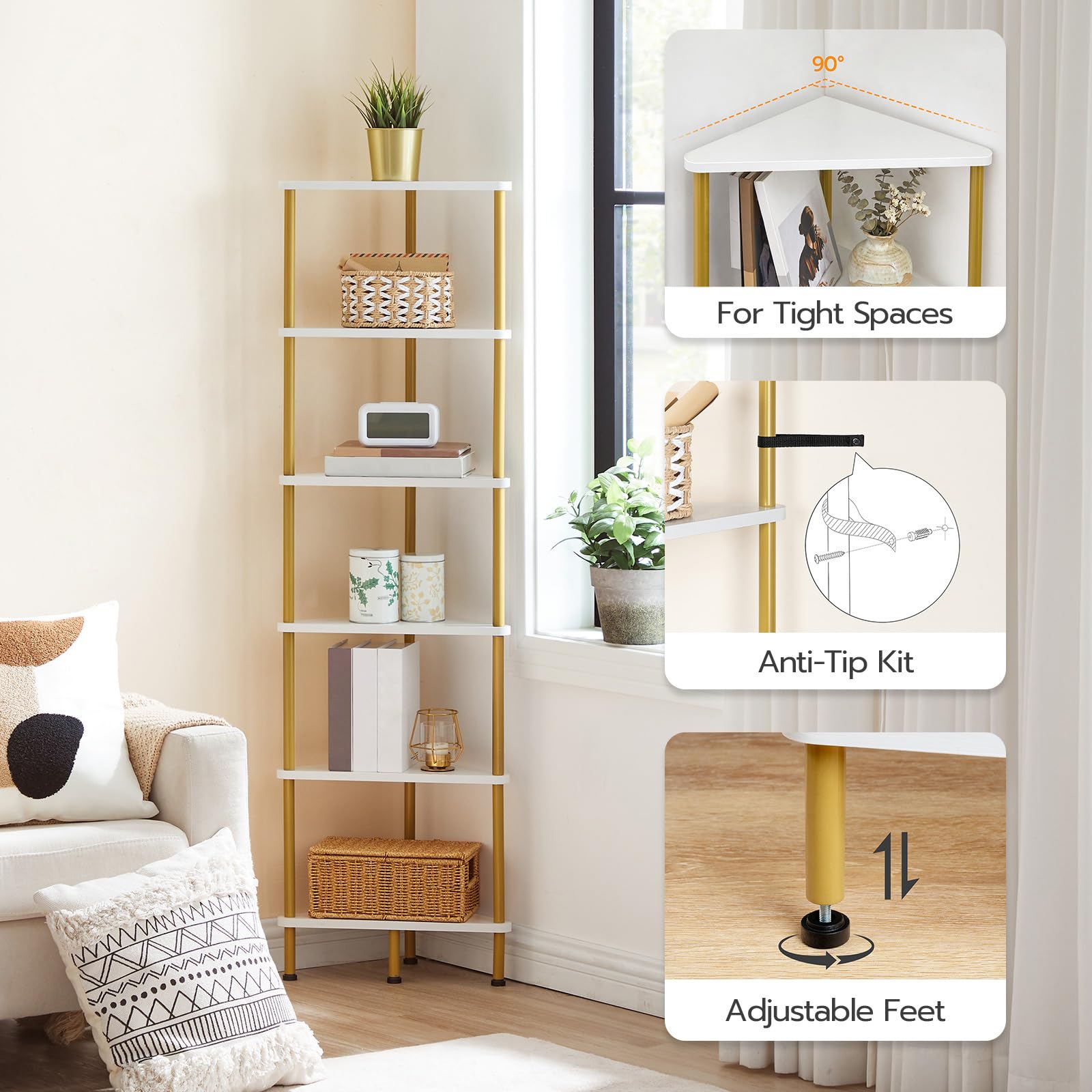 hoobro-bookshelves-dw36cj01-tag-re-angle-6-niveaux-blanc image 5