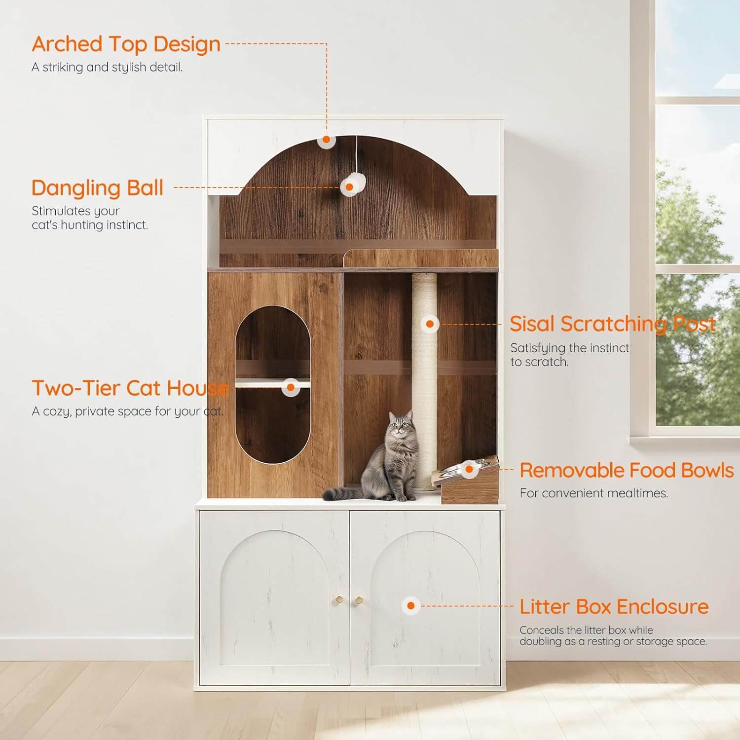 hoobro-pet-furniture-arbre-chat-blanc-liti-re-gamelles-58-7 image 5