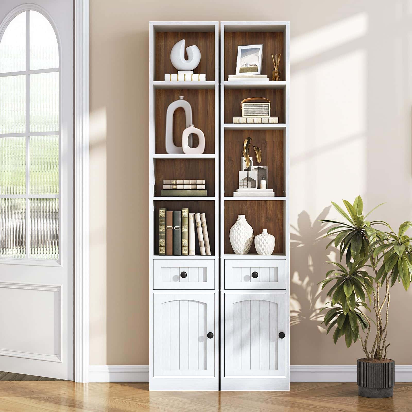 hoobro-bookshelves-biblioth-que-troite-blanche-180-cm-avec-placard image 5
