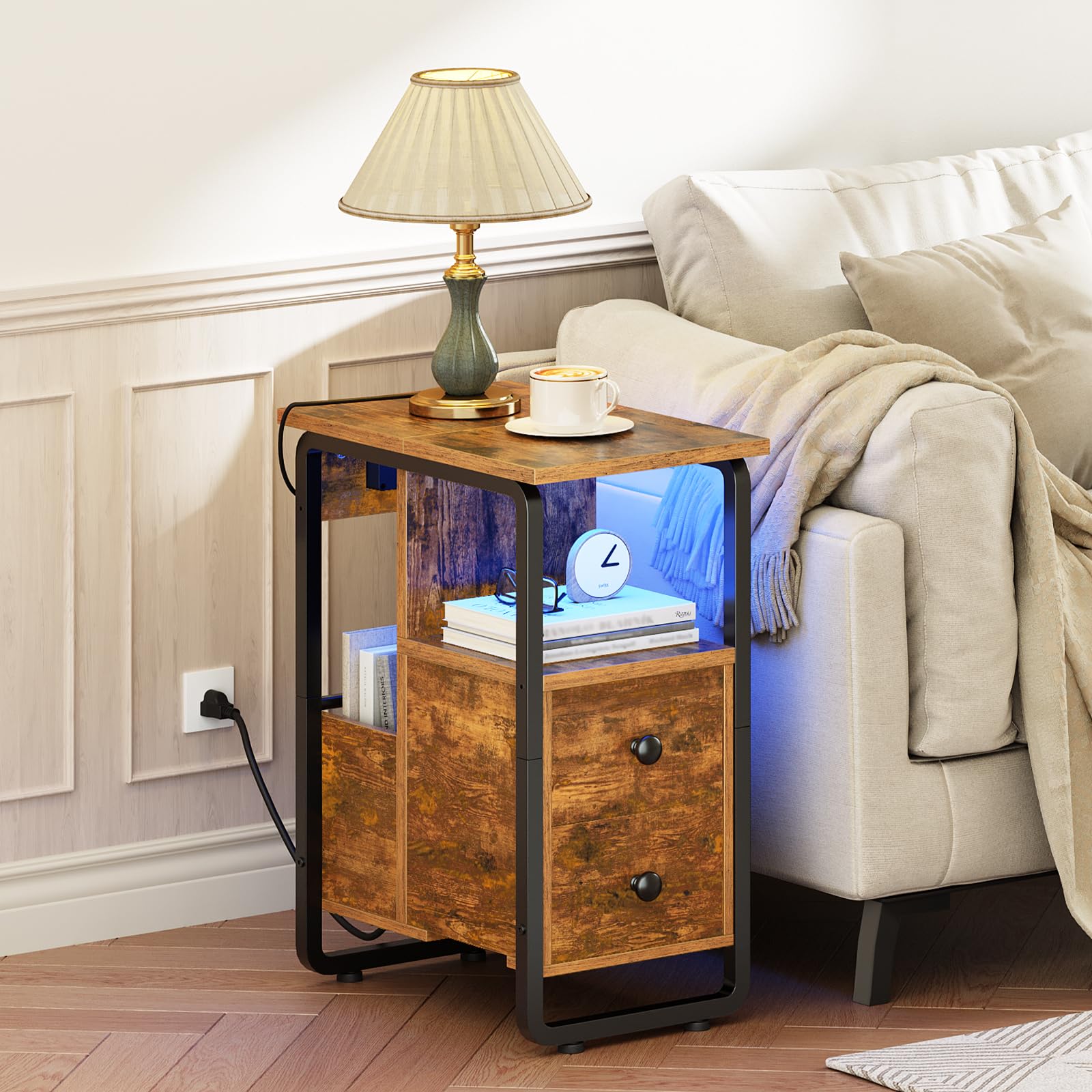 hoobro-bf430udbz01-table-chevet-troite-marron-led-prise image 6