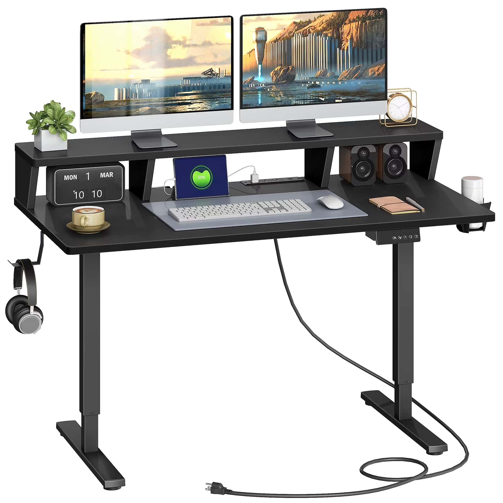 hoobro-bureau-lectrique-assis-debout-noir-avec-station-charge image 1
