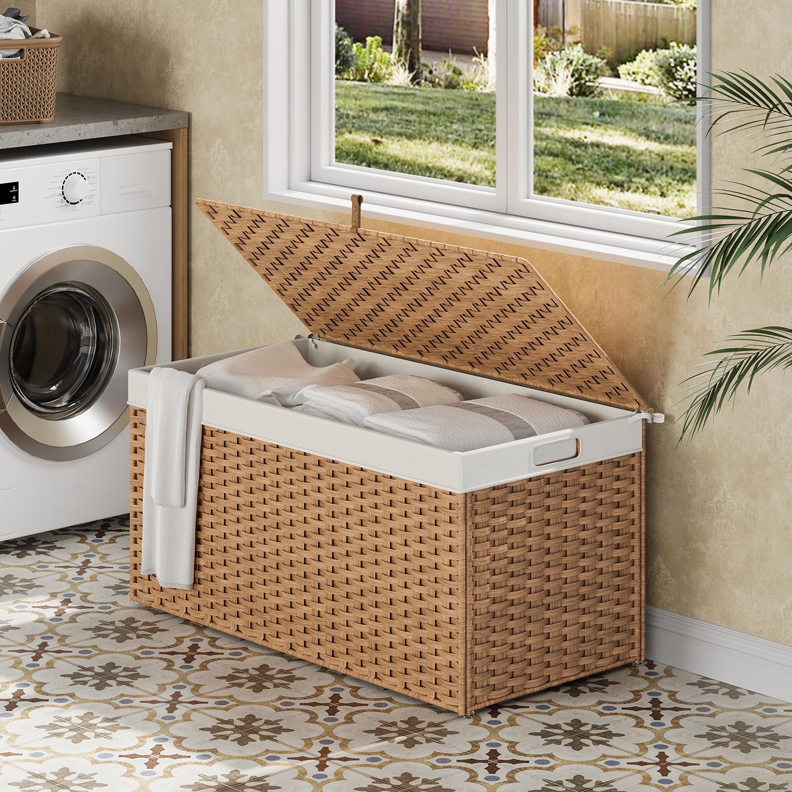 hoobro-panier-osier-200l-coffre-rangement-naturel-couvercle image 2
