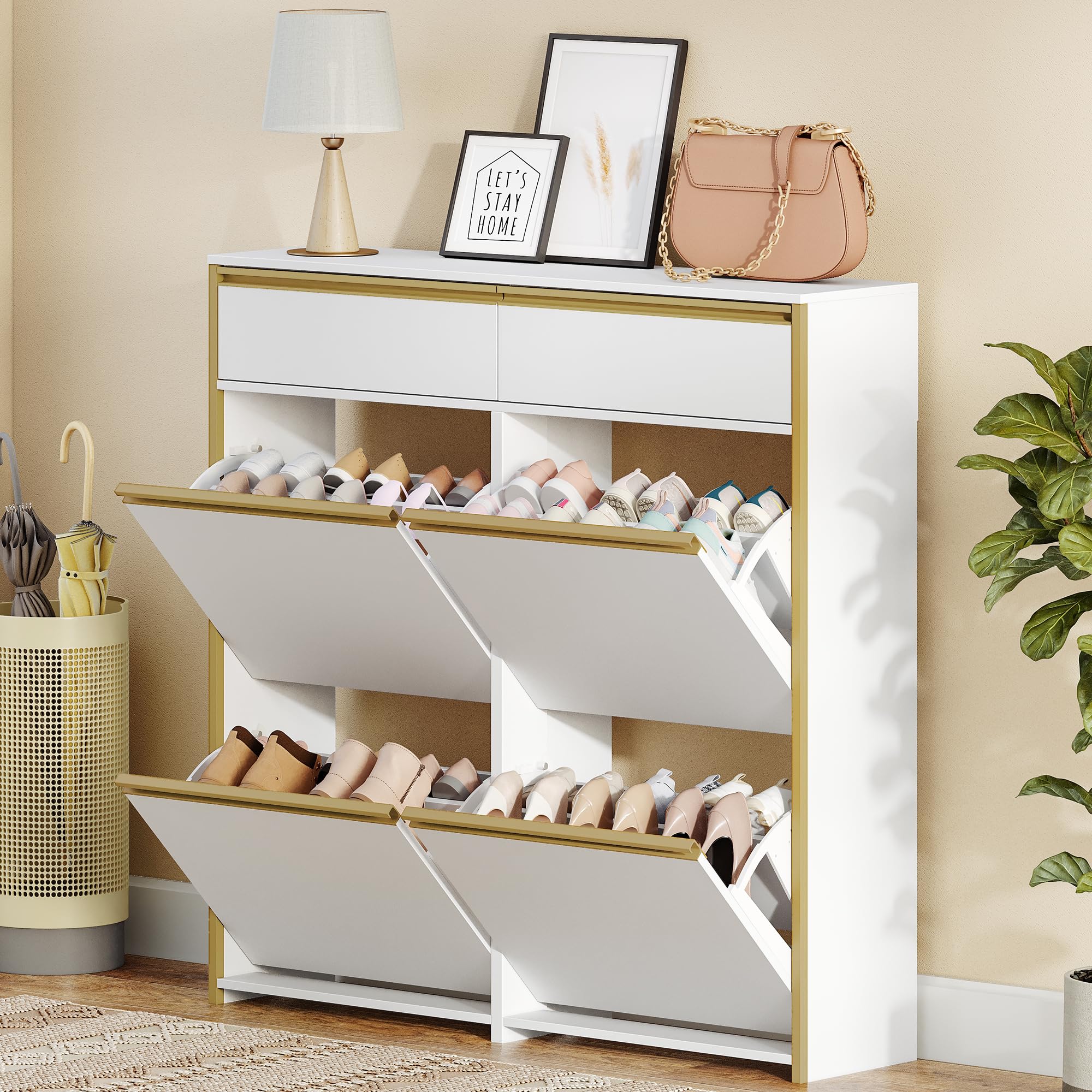 hexcelen-4-abattants-meuble-chaussures-24-paires-2-tiroirs image 1