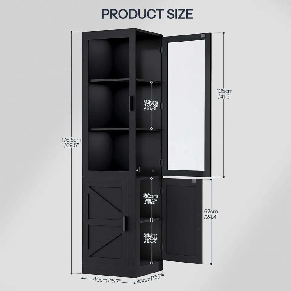 hoobro-vitrine-d-angle-noire-69-5-pouces-portes-verre-led image 1