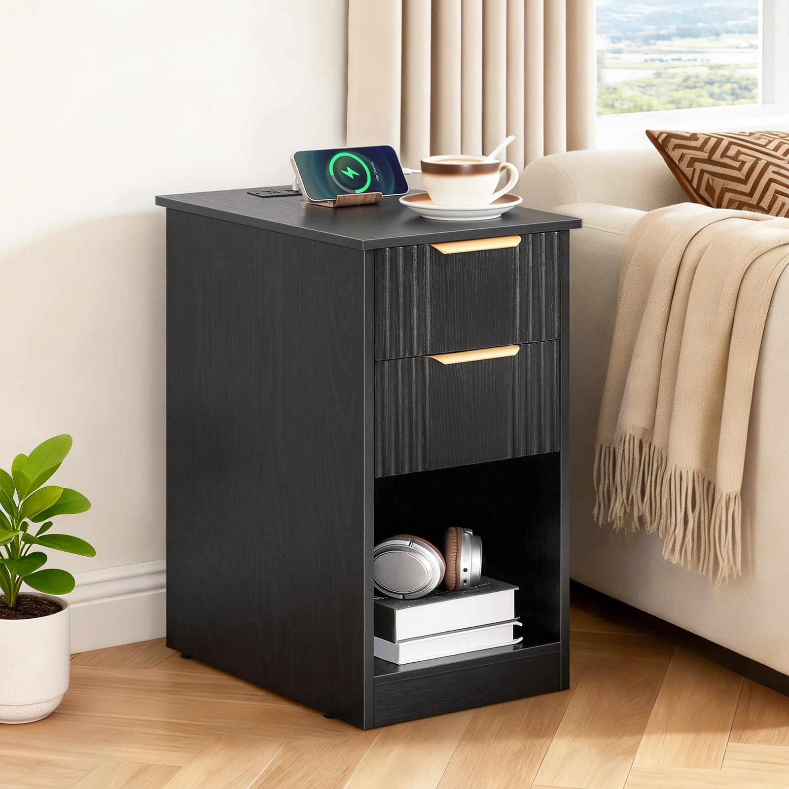 hoobro-table-de-chevet-noire-cannel-e-avec-station-charge image 5
