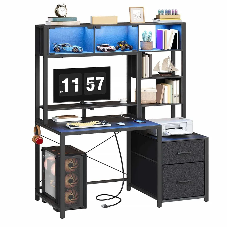 hoobro-bureau-gaming-angle-led-noir-avec-tiroirs image 1
