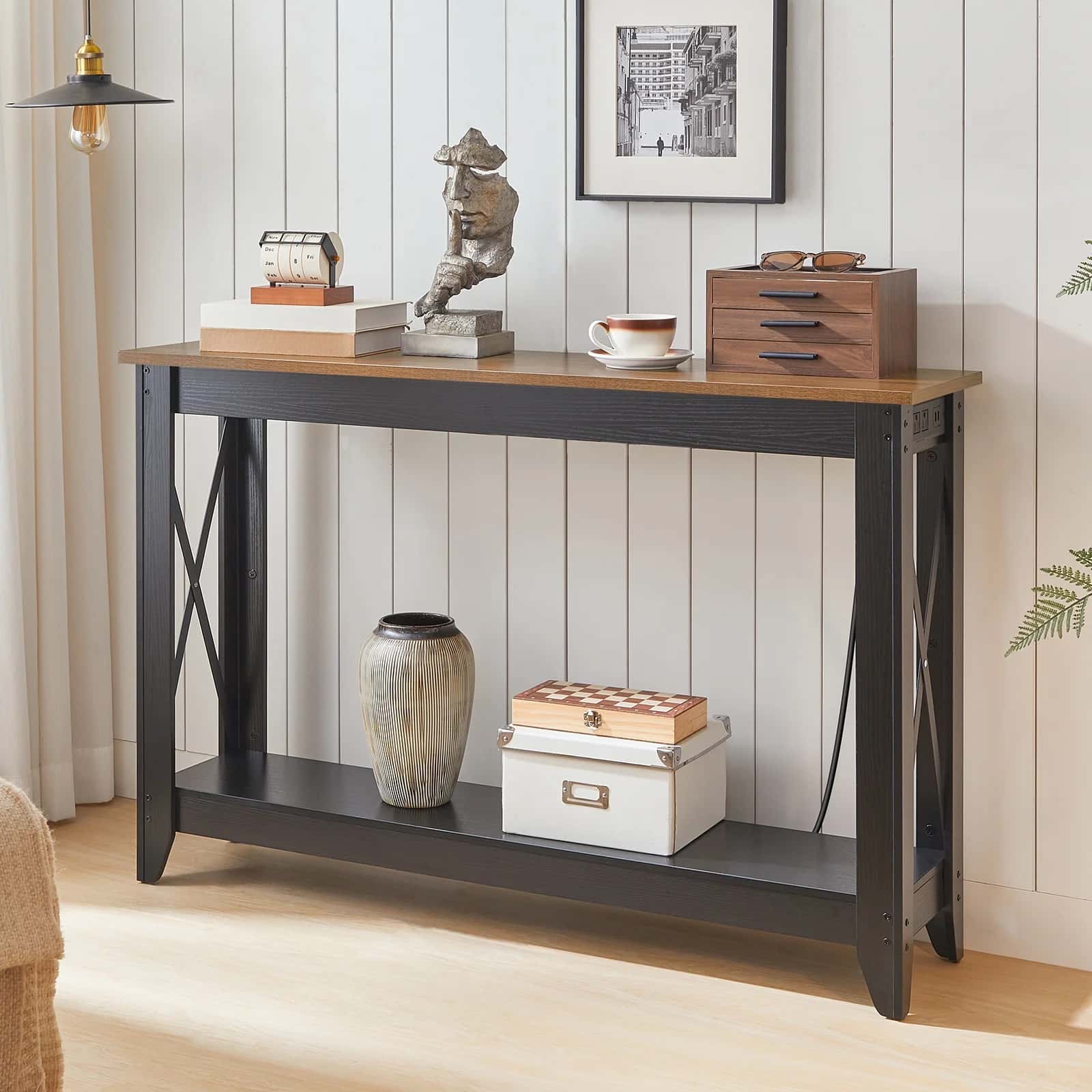 hoobro-console-table-d-entr-e-prises-usb-marron image 2