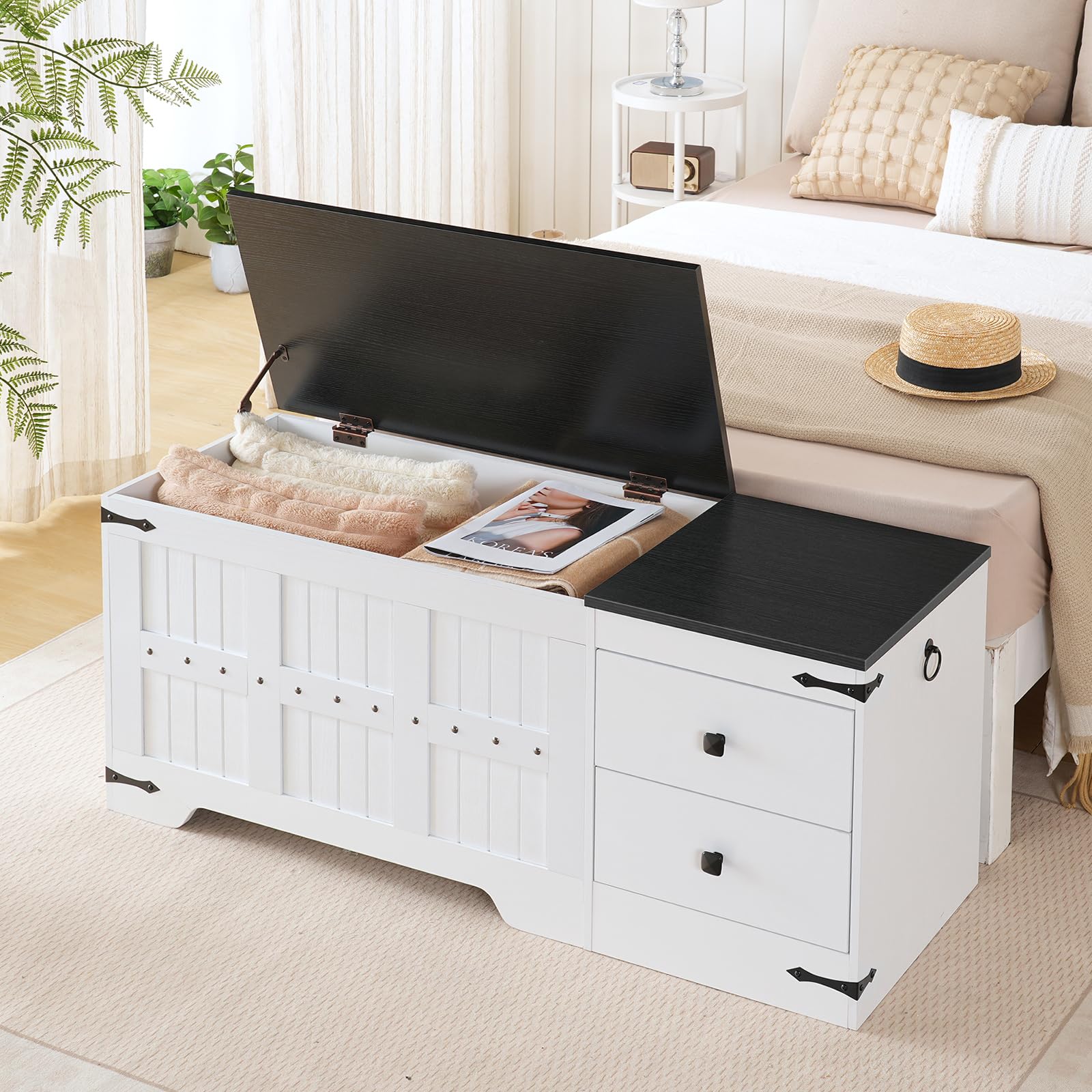 hoobro-banc-coffre-blanc-rangement-jouets-2-tiroirs image 6