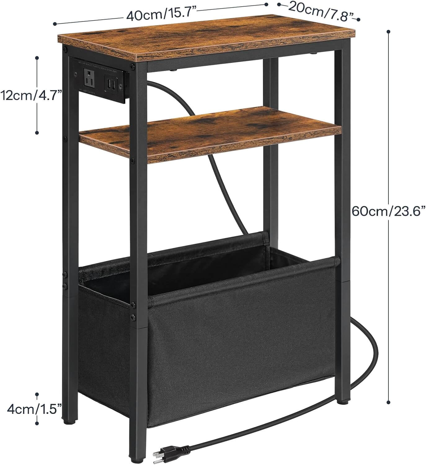 hoobro-table-d-appoint-troite-marron-usb-chevet image 3