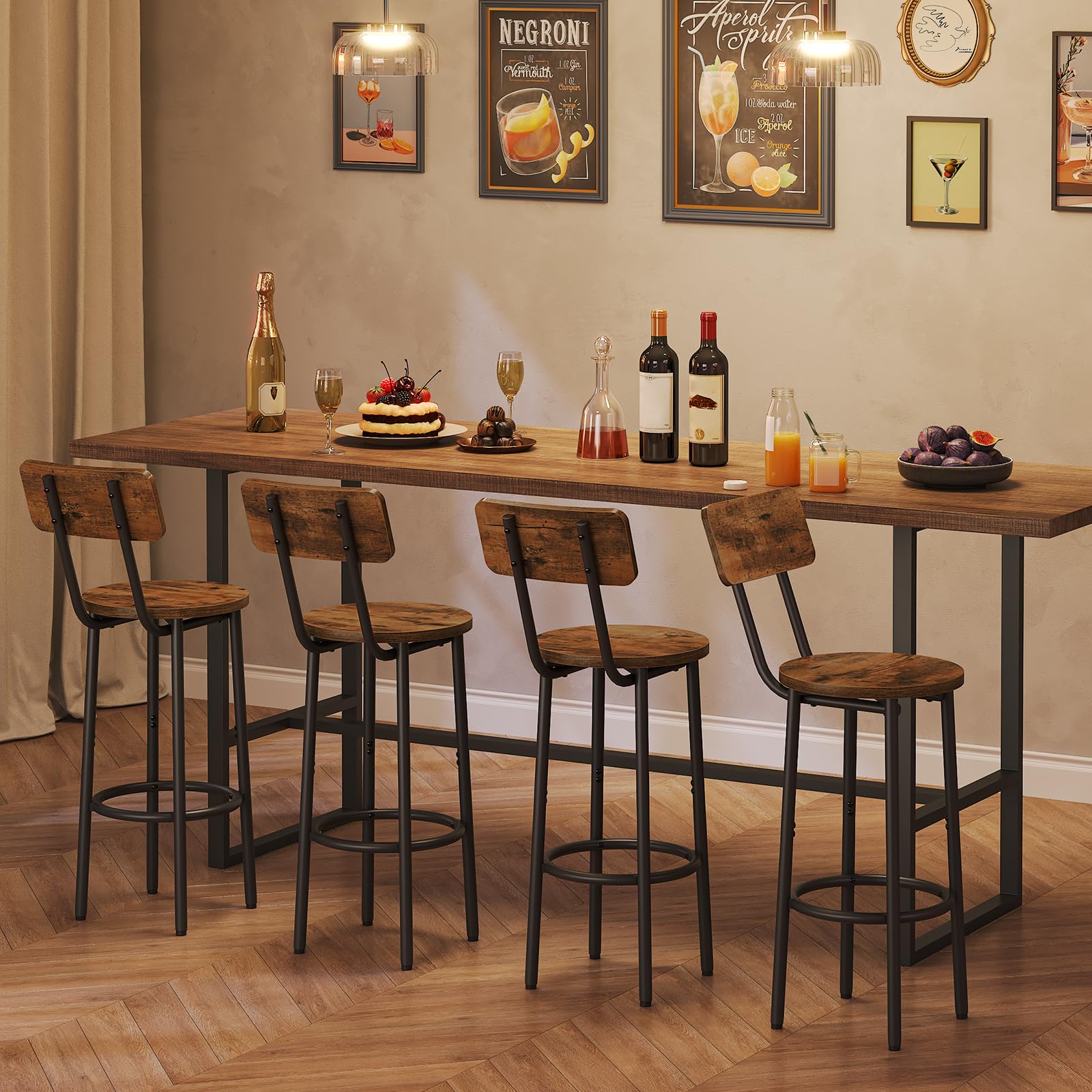 hoobro-tabouret-bar-rond-dossier-marron-lot-2-65-cm-bois-m-tal image 4