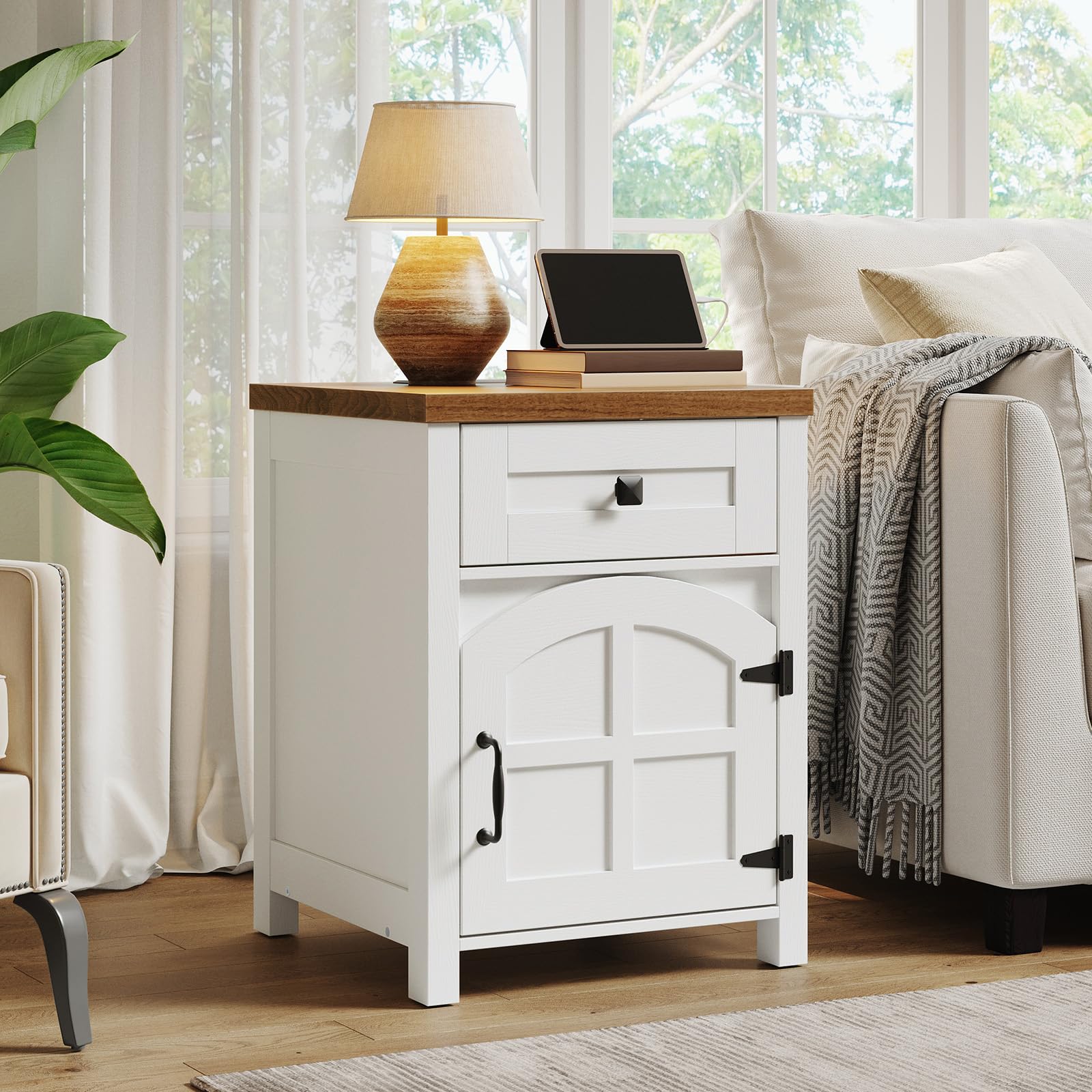 hoobro-table-de-chevet-blanche-tiroir-avec-prise-usb image 2