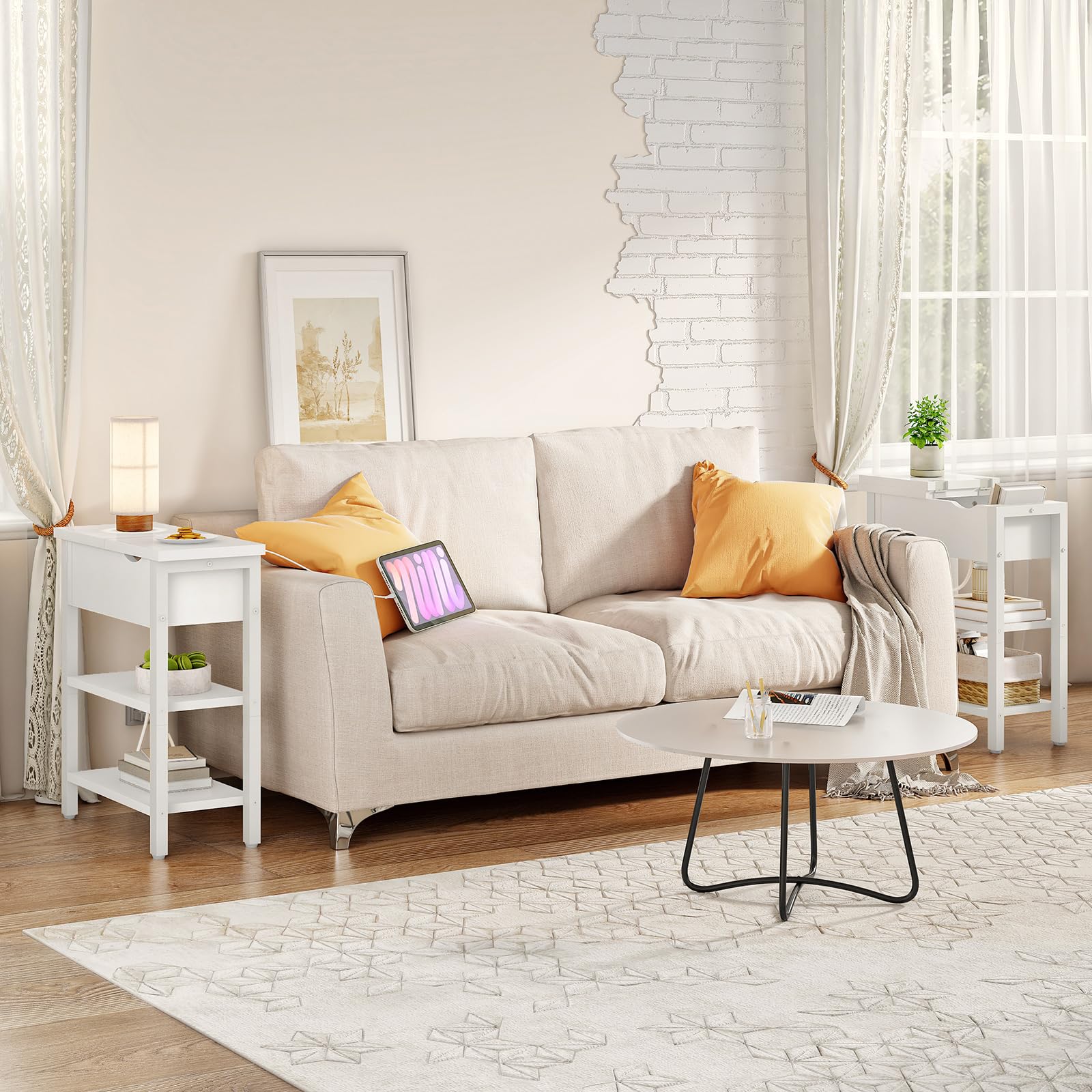 hoobro-side-tables-table-chevet-blanche-usb-abattant-troite image 5