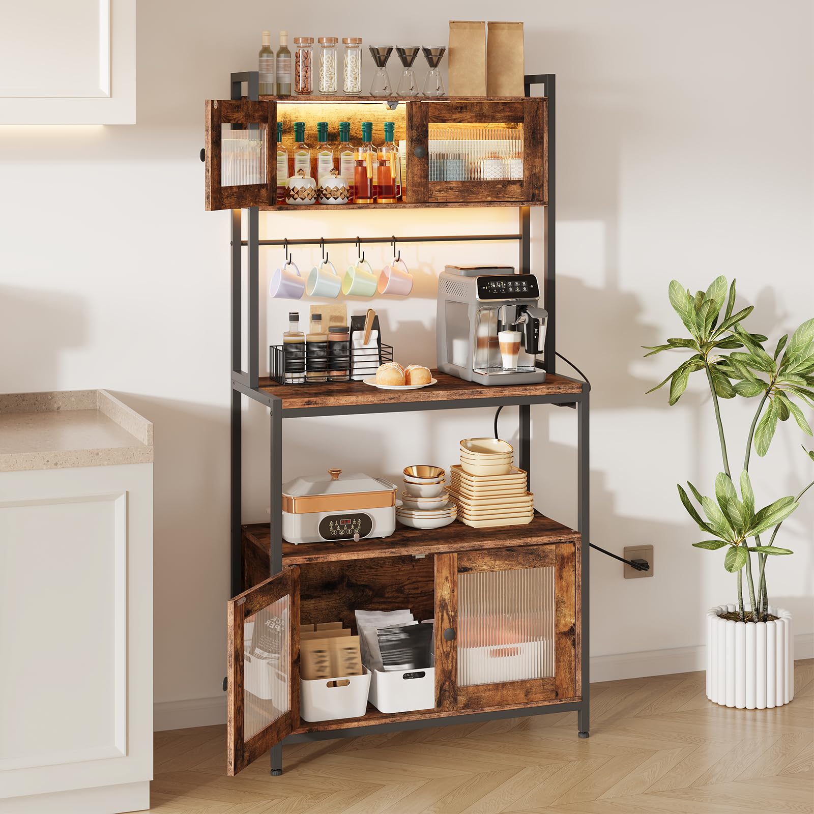 hoobro-bf13udhb01-desserte-cuisine-5-niveaux-marron-prise-led image 3