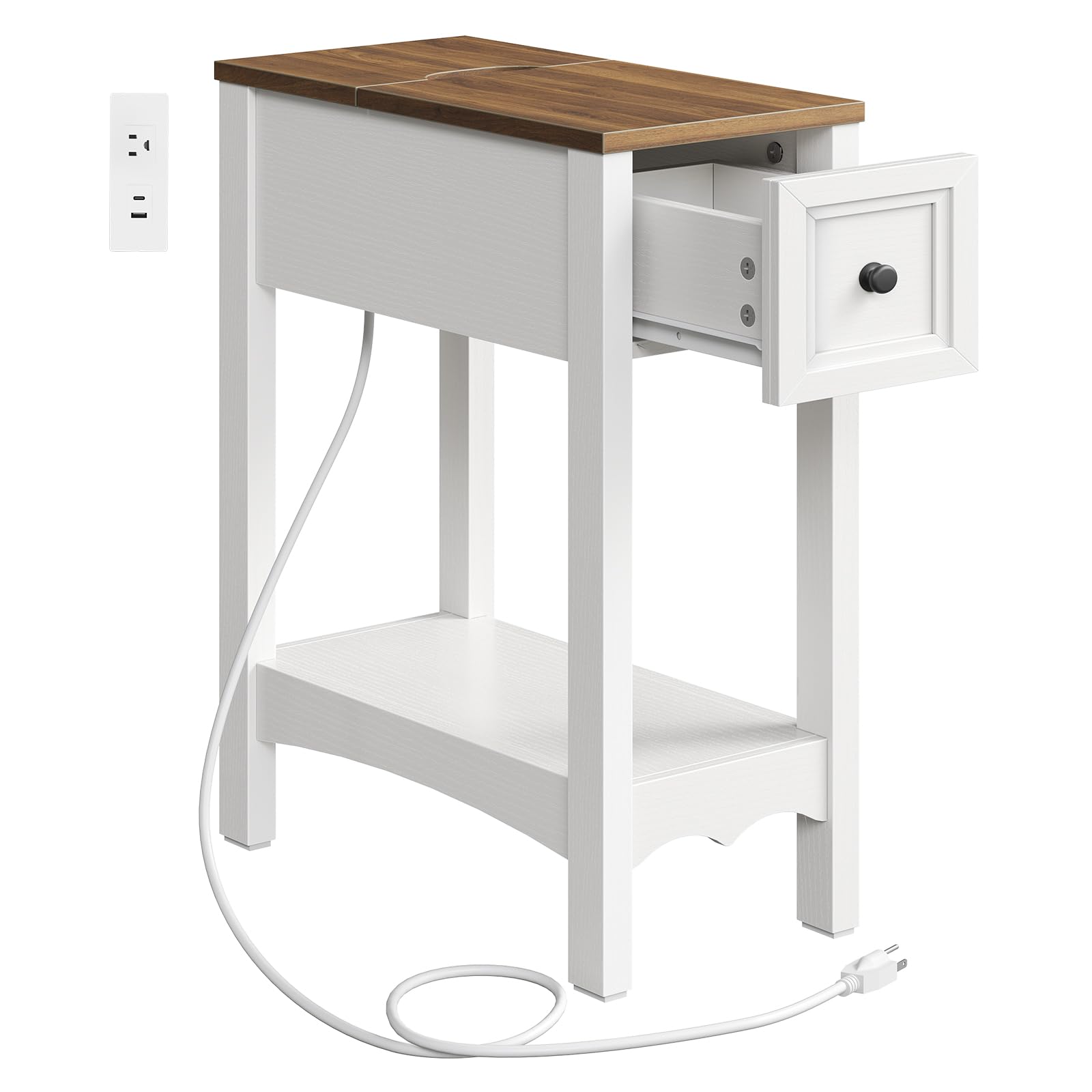 hoobro-side-tables-bout-de-canap-blanc-avec-prise-tiroir image 1