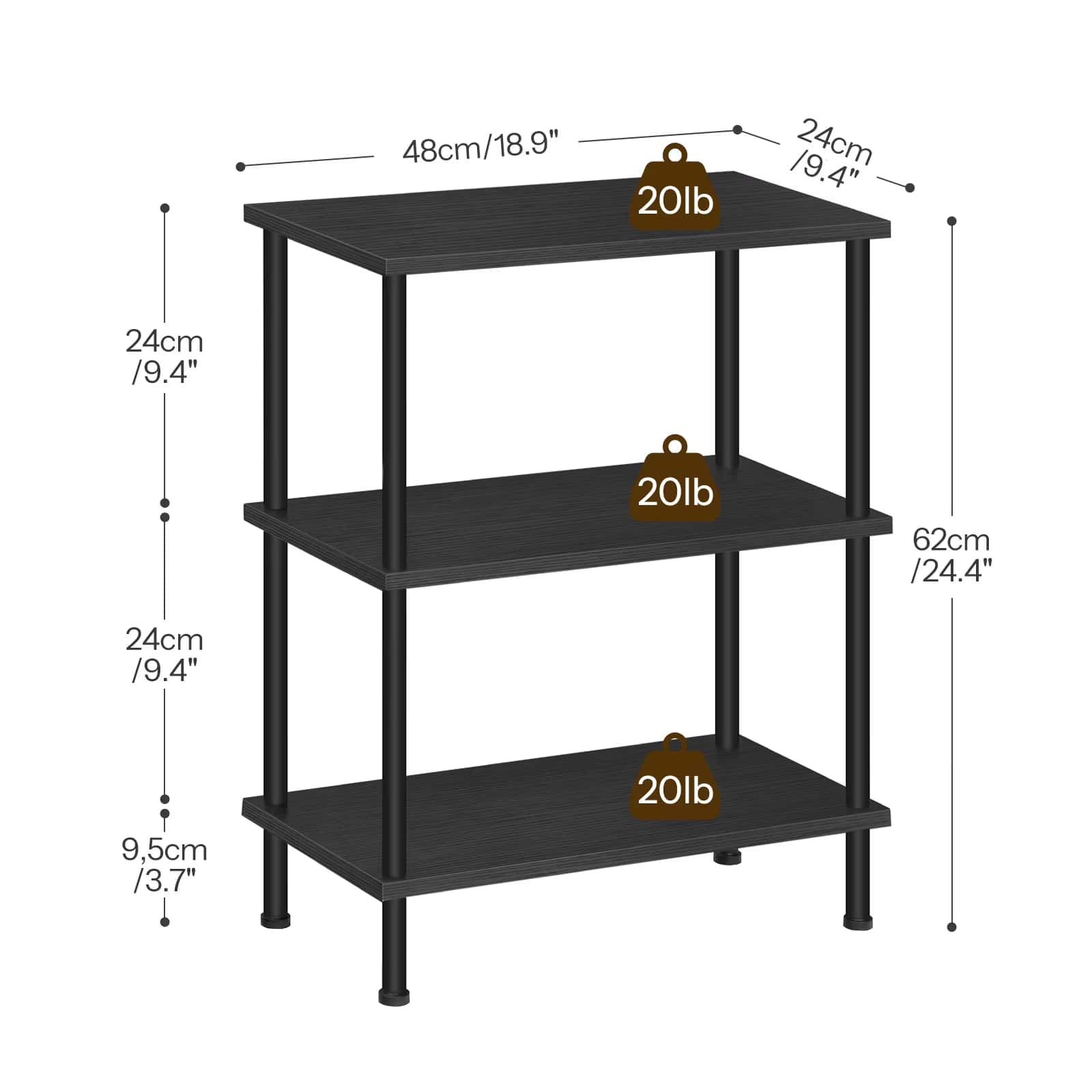 hoobro-side-tables-bout-de-canap-3-niveaux-noir-48-cm image 4