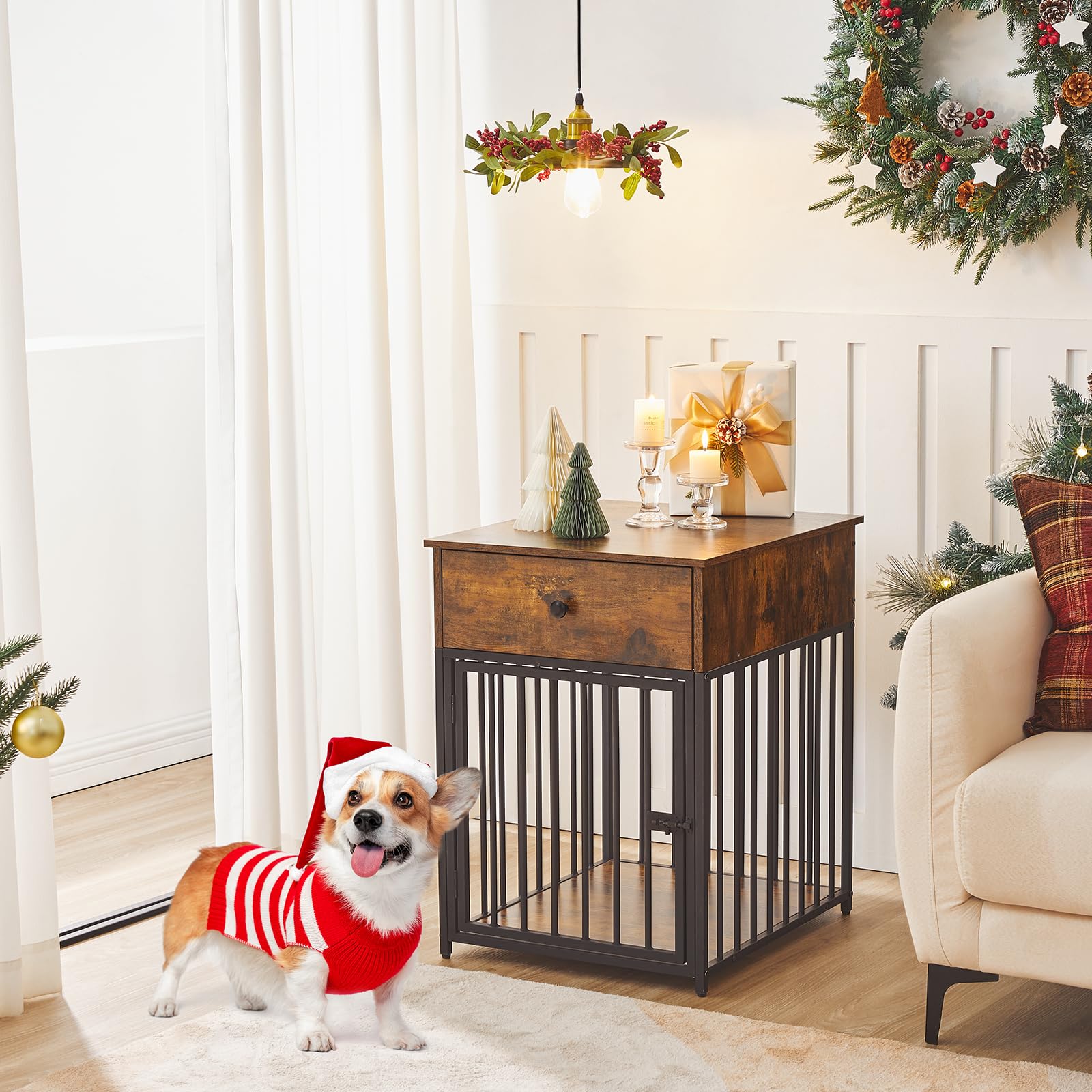 hoobro-pet-furniture-cage-chien-bois-marron-tiroir image 5