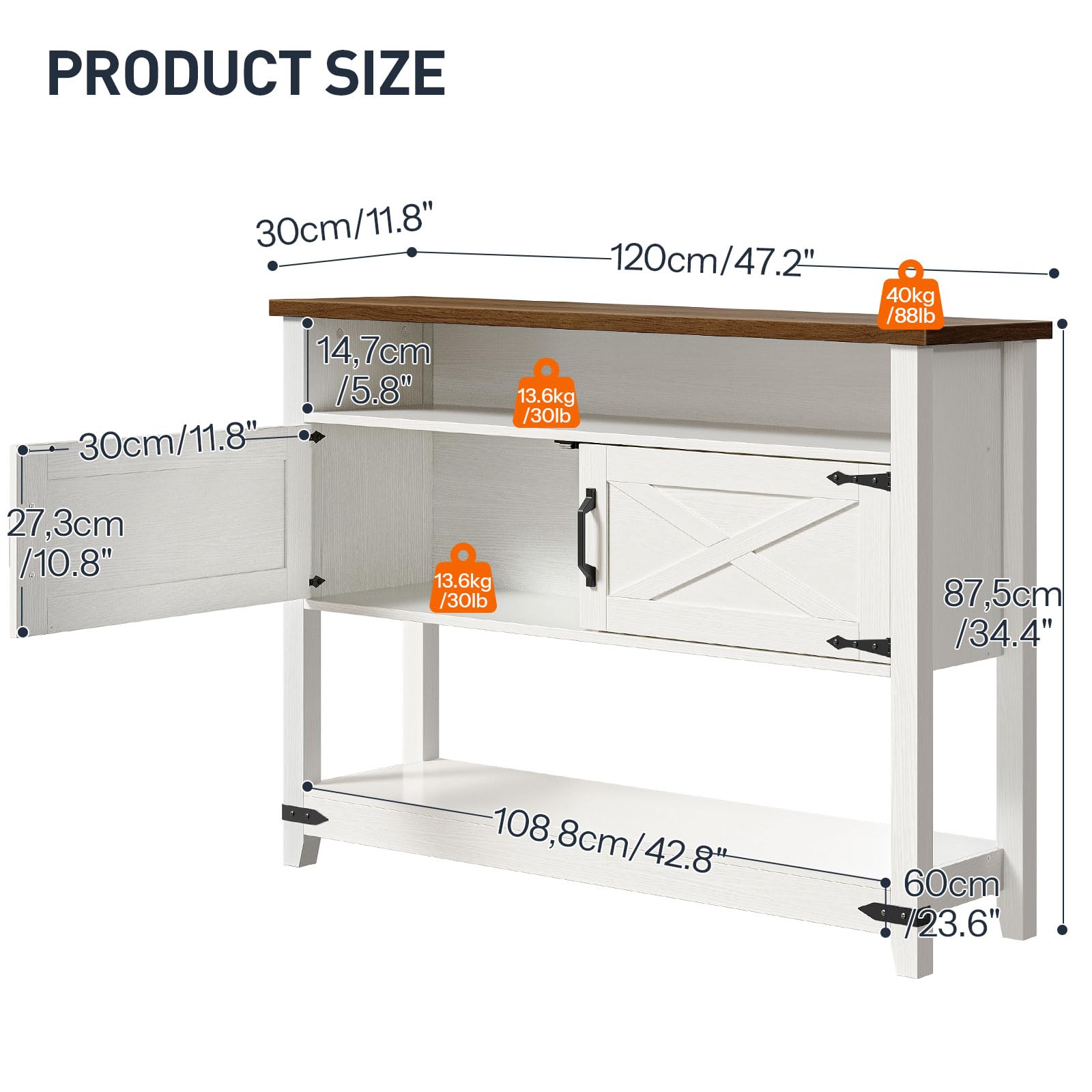 hoobro-console-table-console-blanche-120-cm-avec-placards image 3