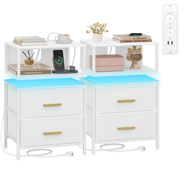 hexcelen-table-de-chevet-clair-e-lot-de-2-blanc-usb image 1