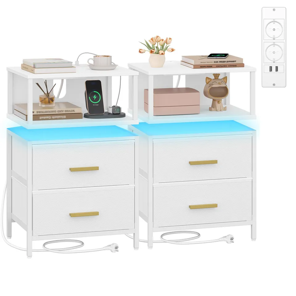 hexcelen-table-de-chevet-clair-e-lot-de-2-blanc-usb image 1