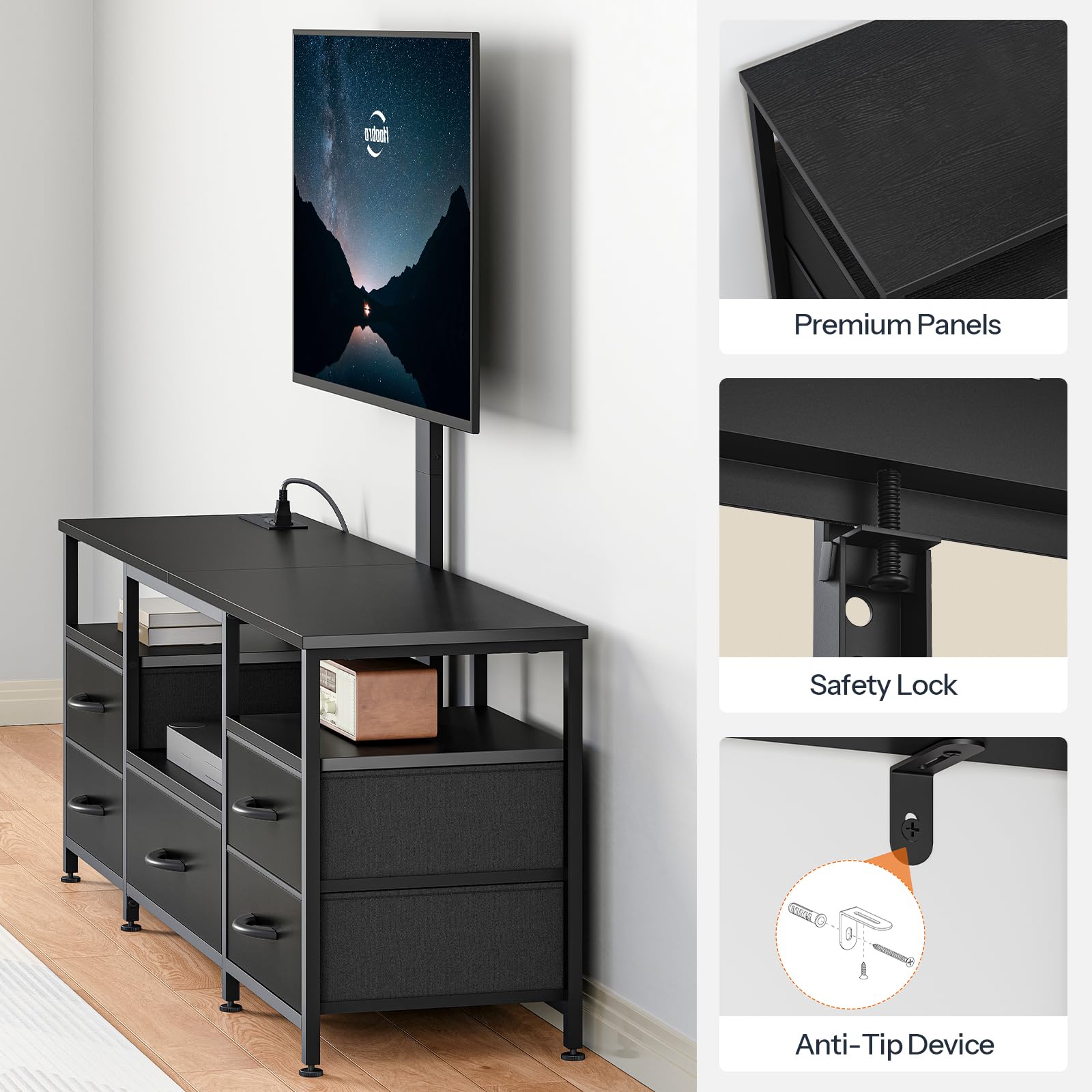 hoobro-tv-stands-meuble-tv-led-noir-65-pouces-pivotant image 6