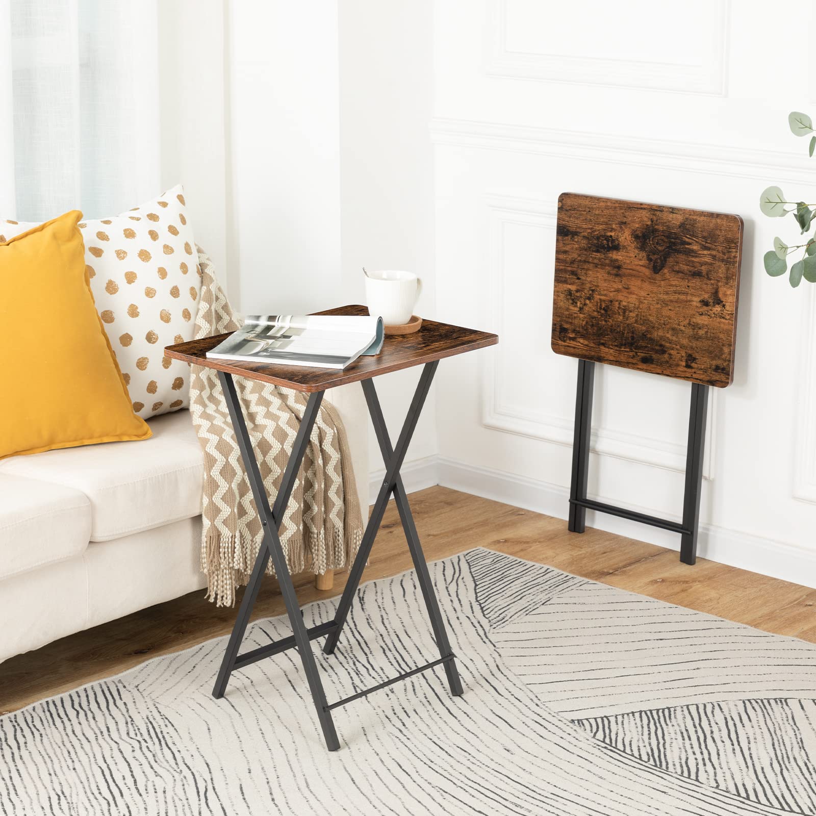 hoobro-tv-tray-tables-tables-pliantes-marron-lot-de-2 image 2
