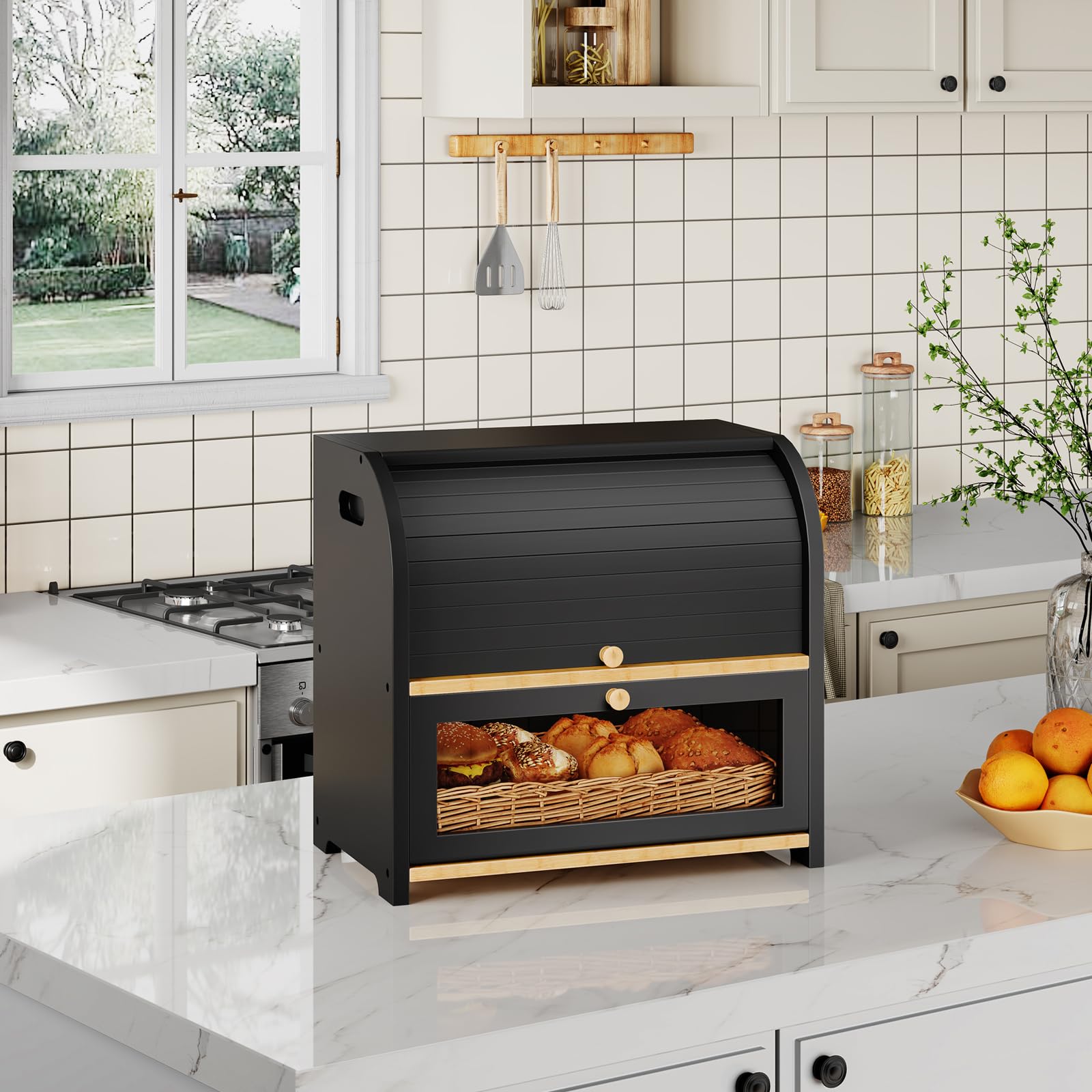 hoobro-kitchen-bo-te-pain-noire-bambou-2-tages-volet image 2