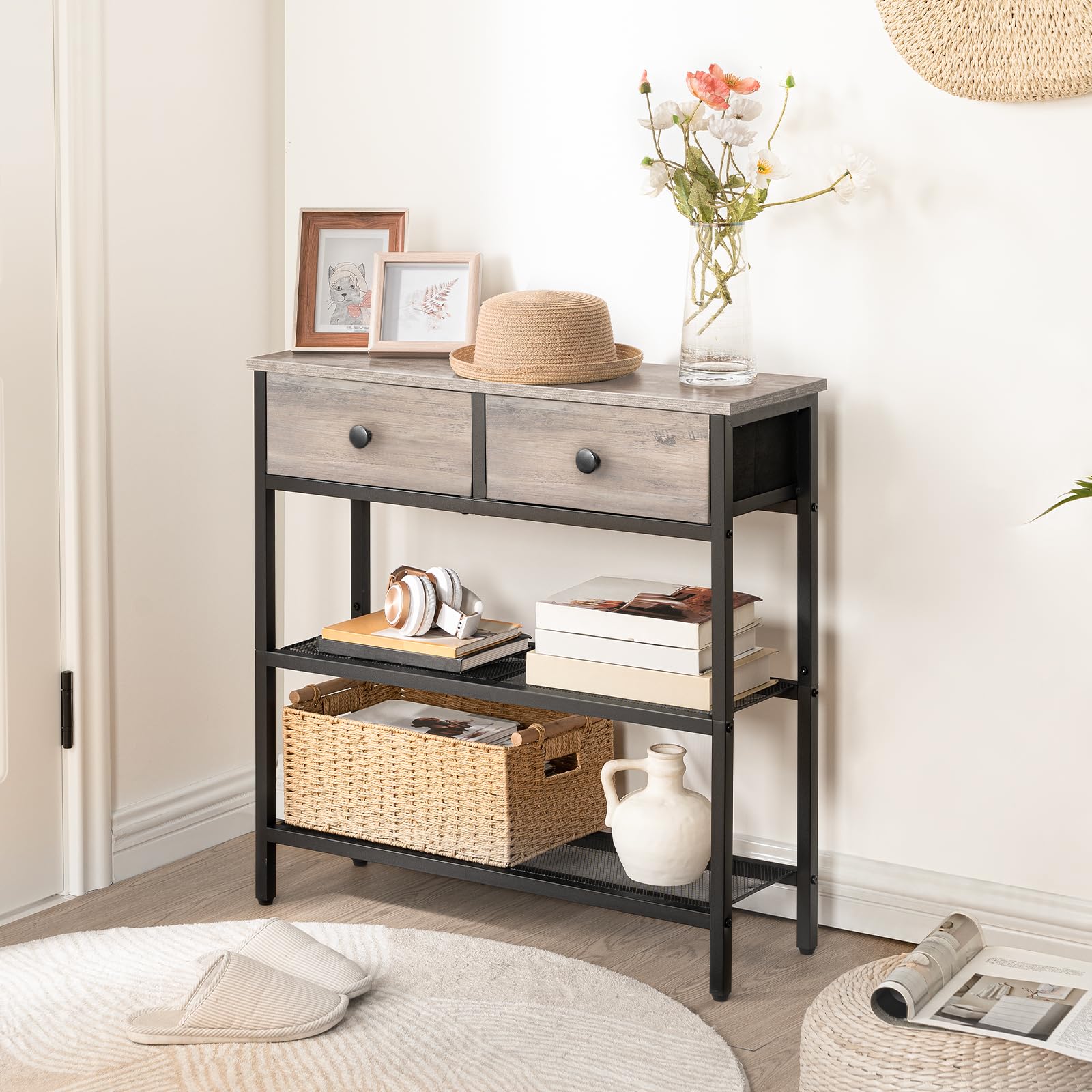 hoobro-console-table-console-entr-e-greige-troite-tiroirs-tissu image 5